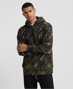 Superdry Rookie Cipzár Pocket Overhead Férfi Kapucnis Pulóver Zöld/Camo | EGVNC3267